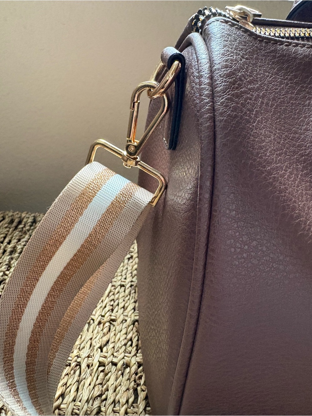 U.S. Polo Assn. Brown Satchel with Striped Removable Strap - Picture 3 of 6